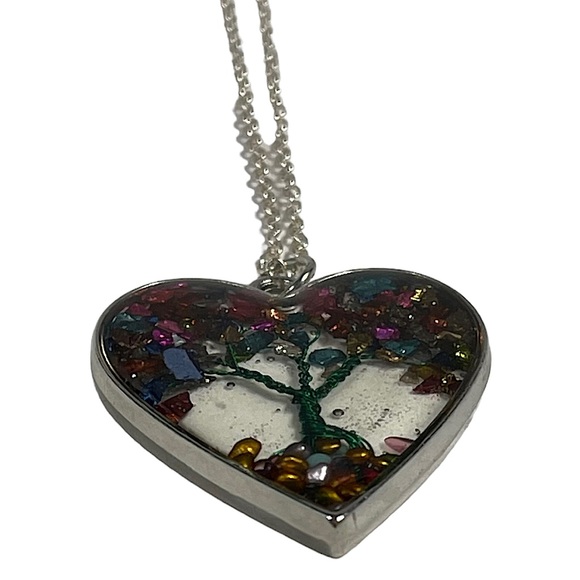 Multicolored Quartz Gemstone Tree of Life Necklace on Silver Metal Chain NEW - Picture 3 of 12